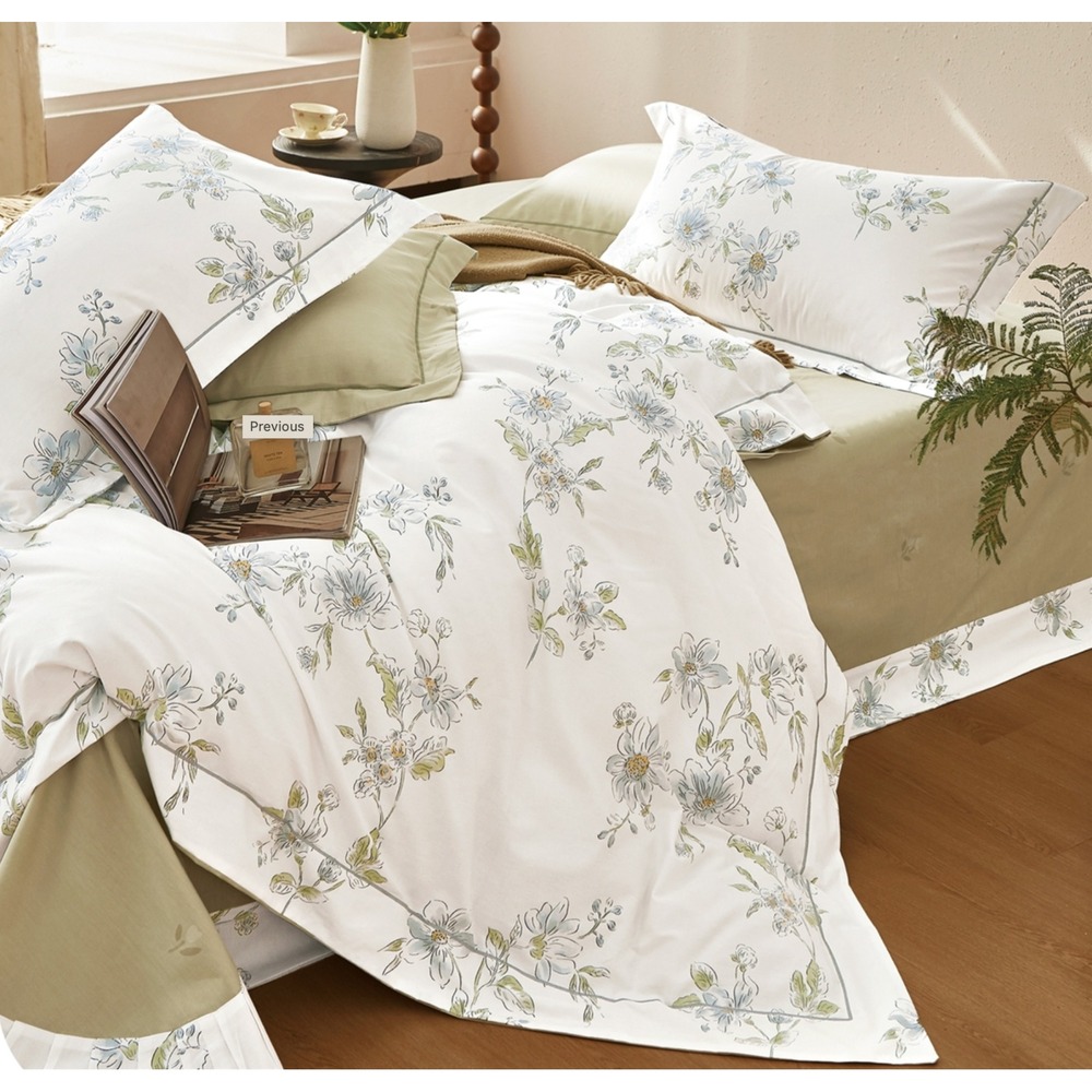 Julie Ann‎ White/Green 100% Cotton Comforter Set King Cottagecore Farmhouse